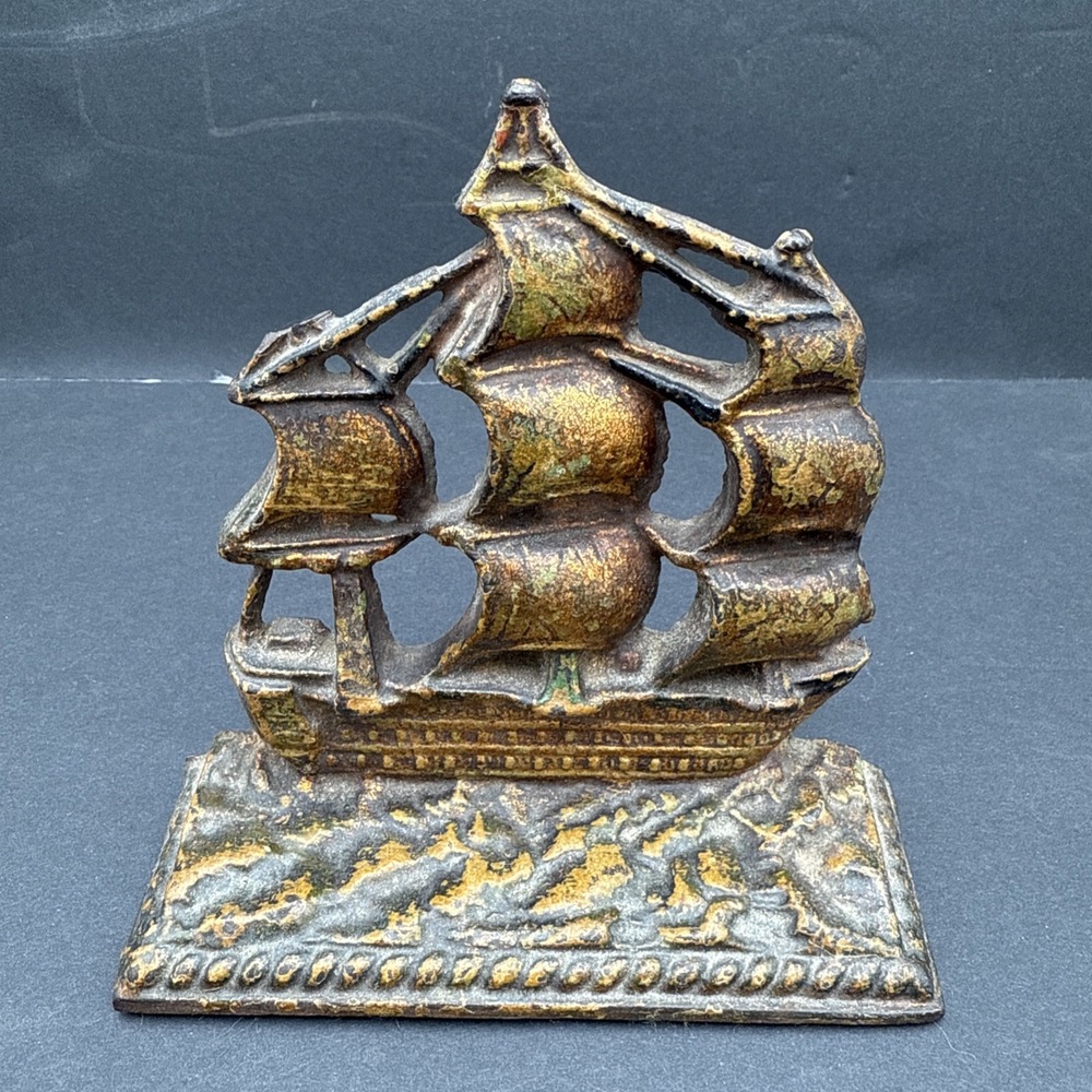 Vintage Cast Iron Old Ironsides USS Constitution Sailing Ship Bookend - Picture 2 of 4